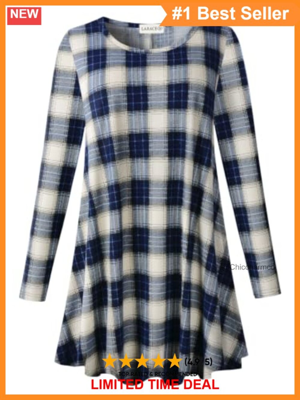 Plus Size Long Sleeve Tunic Top Plaid Rayon Spandex Swing Hem